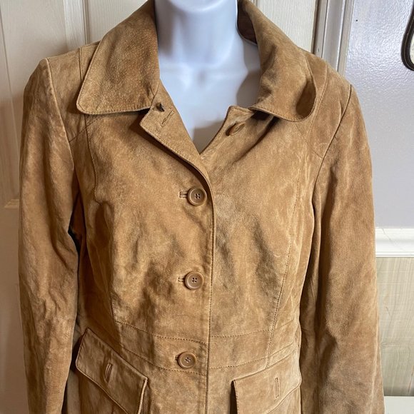 Alfani size large brown 100% leather button front jacket - Picture 2 of 8